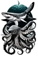 Nautical, underwater, reef, turtle, shark, octopus tattoo design idea