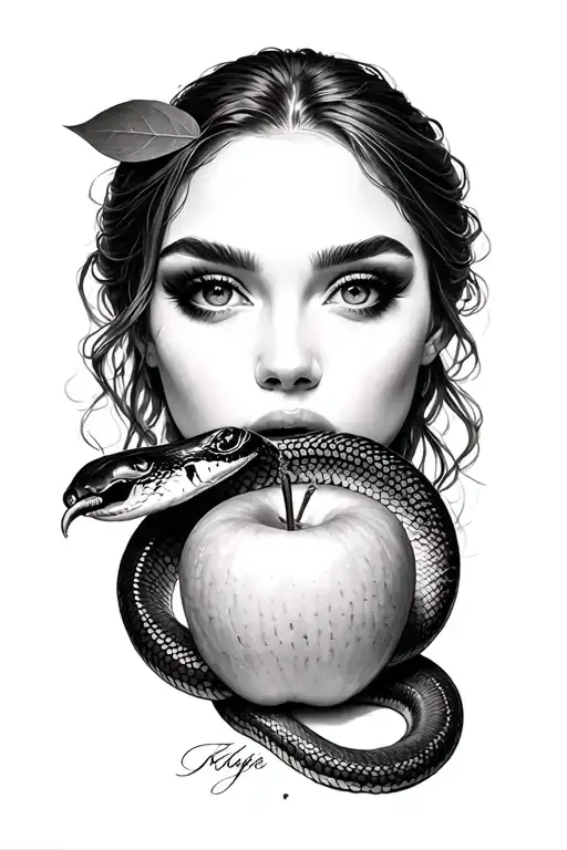 eve eating the apple and snake coiled tattoo design idea