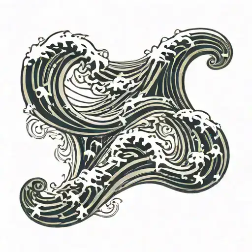 single line sea waves formed in infinity, the waves is formed by two letter J, J will be the waves and sea water splash tattoo design idea