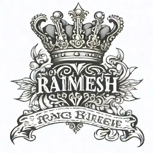 Ramesh name tattoo with king crown and heart tattoo design idea