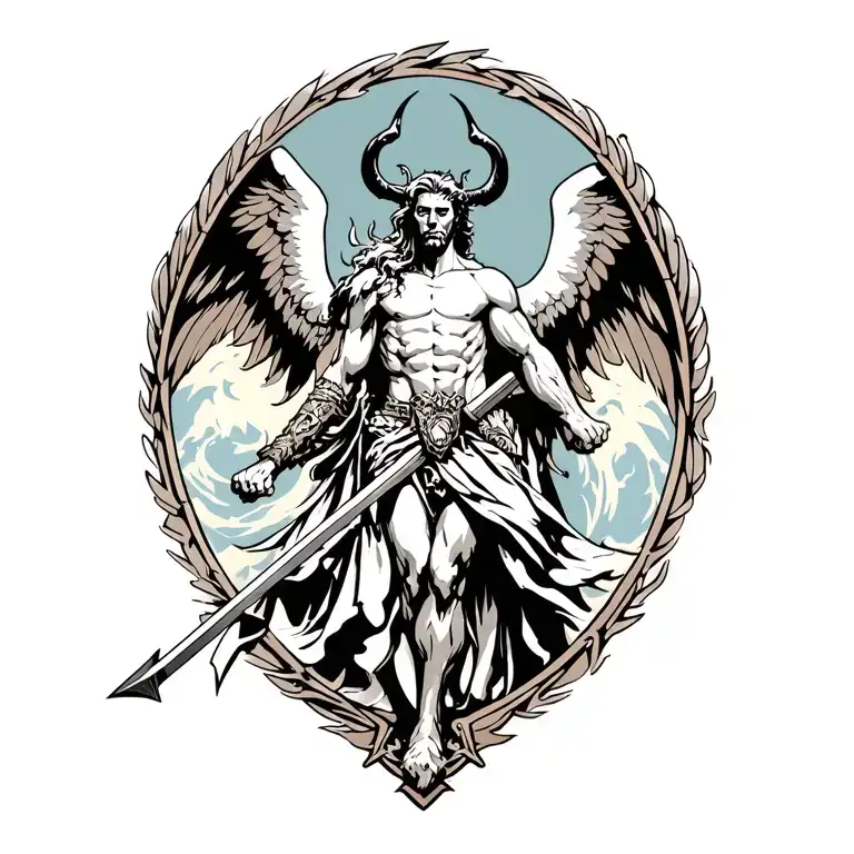 archangel michael slaying satan tattoo design idea