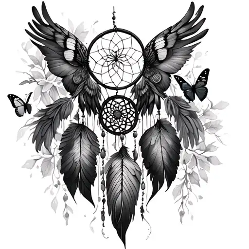 dream catcher phoenix fairies butterflies tattoo design idea