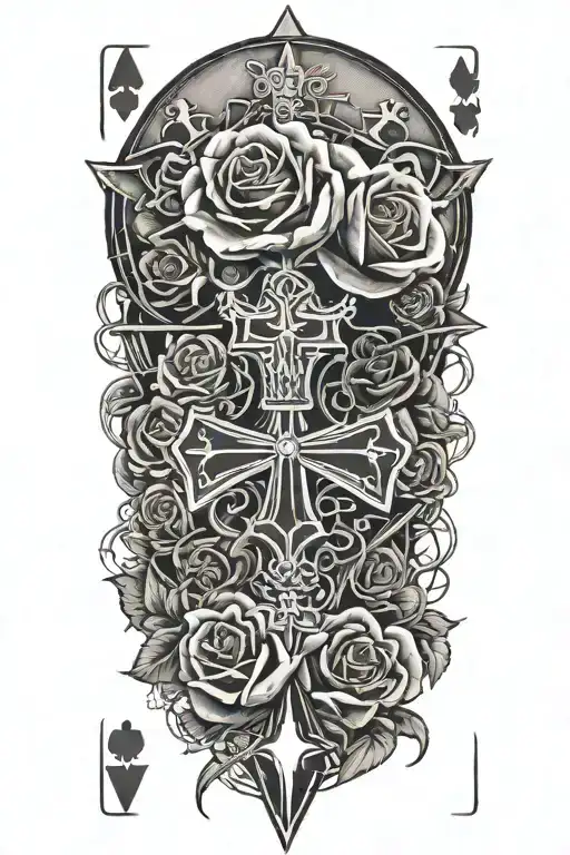 Western,Playing Cards, Roses,Barbed wire,Cross tattoo design idea