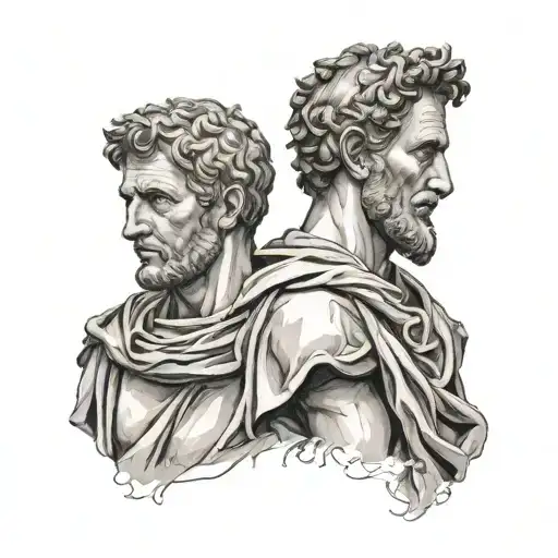 julius caesar and marcus aurelius standing tattoo design idea