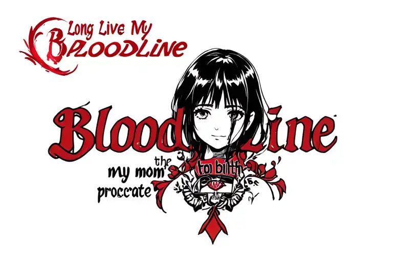 Text at the top that says Long Live My Bloodline with the word Bloodline in red. Below the text, include my mom’s birth  tattoo design idea
