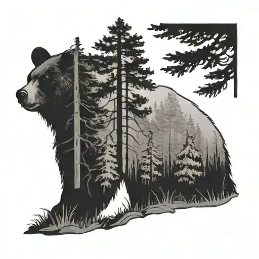 Big Forrest with a small bear walking away tattoo design idea