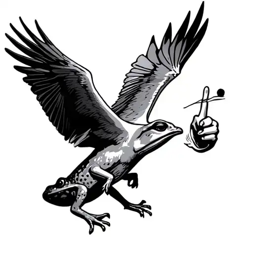 frog getting eaten by seagull swooping with middle finger tattoo design idea