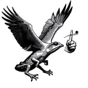 frog getting eaten by seagull swooping with middle finger tattoo design idea