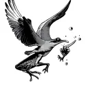 frog getting eaten by seagull swooping with middle finger tattoo design idea