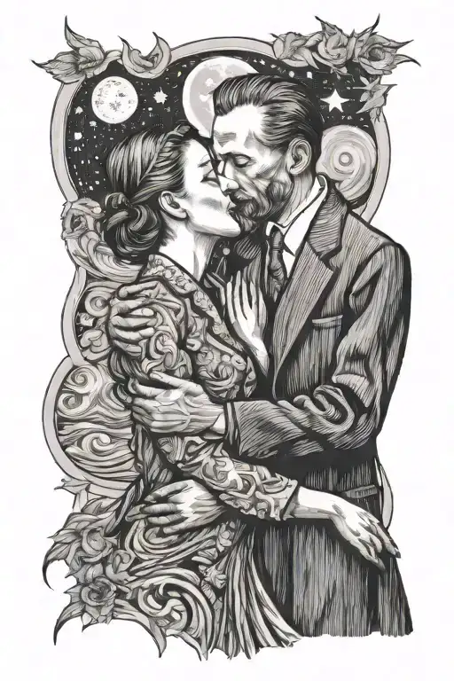 Van Gogh's Starry Night and the Kiss tattoo design idea