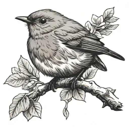 robin bird perched on a branch tattoo design idea