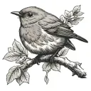 robin bird perched on a branch tattoo design idea