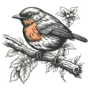 robin bird perched on a branch tattoo design idea