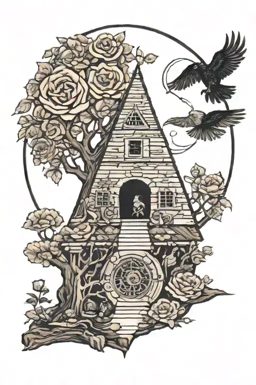 tree,roses,pyramid,waterfall,moon,yinyang,crow,dragons,snakes,wales,skull,wheelchair,eyeball tattoo design idea