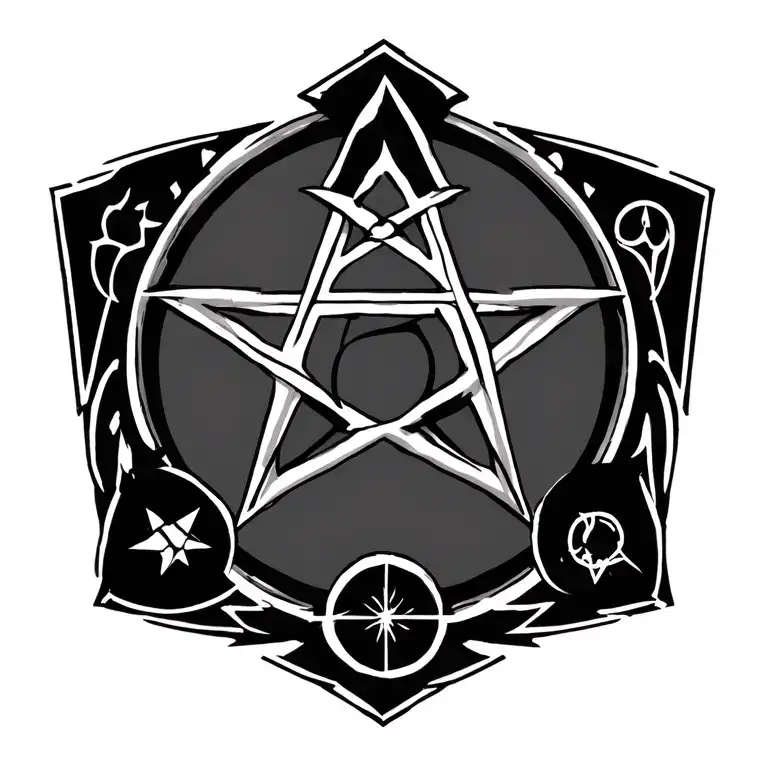 the wicca symbol with all 5 element's below it  tattoo design idea