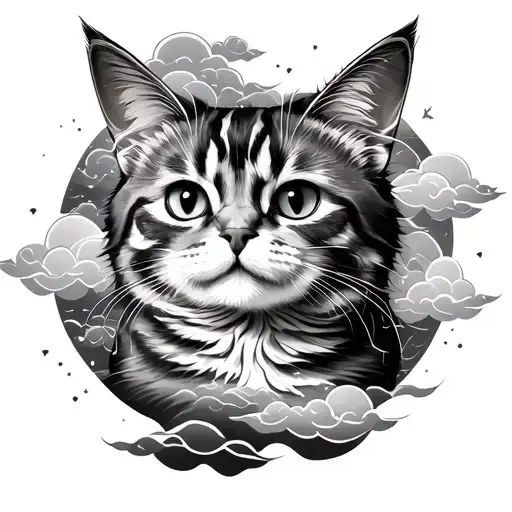 cat tattoo with japanese clouds tattoo design idea
