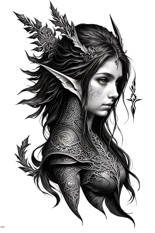 lotrs narsil and elven ornament tattoo design idea