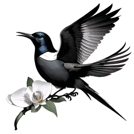 White Nun Orchid and quetzal flying tattoo design idea