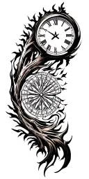 clock and tree branch tattoo design idea