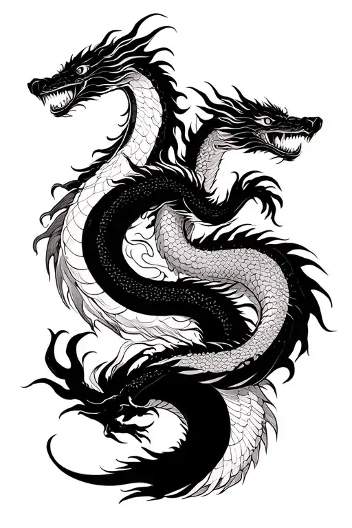 yang yang with dragons, fine lines, on the back tattoo design idea