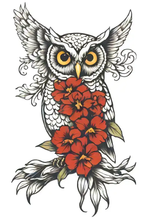 Vanilla Orchid with owl tattoo design idea