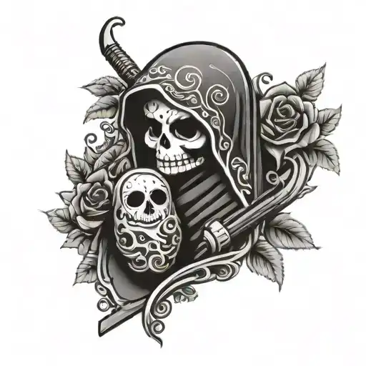 Death with a scythe matryoshka tattoo design idea