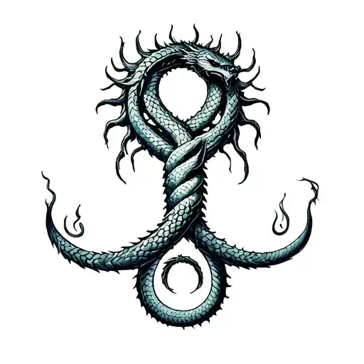 Jormungandr circle Yggdrasil intertwined tattoo design idea