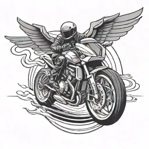 Create a dynamic tattoo of a car drifting on a racetrack with a bike flying overhead tattoo design idea