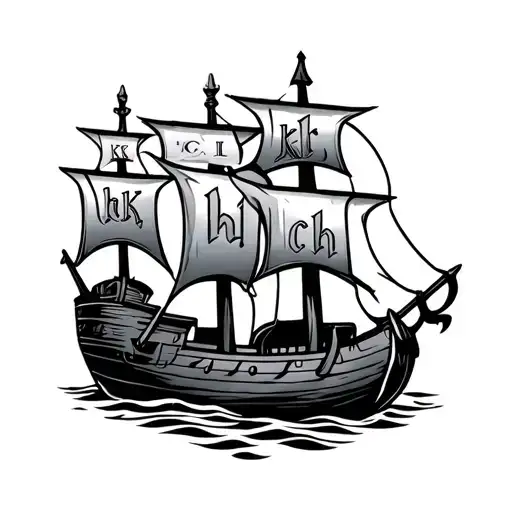 Viking ship carved letters k l r h c tattoo design idea