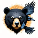 bear face central, 2 magpies either side chest tattoo tattoo design idea