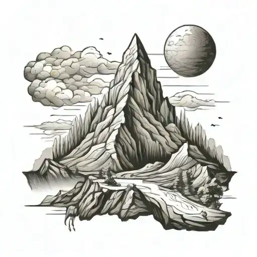 1. Mountain as a Central Symbol Concept: The mountain can represent your aspirations and achievements, as well as perseverance. tattoo design idea