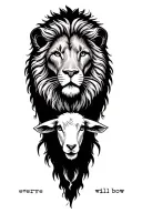 lion and lamb "every knee will bow" written below it tattoo design idea