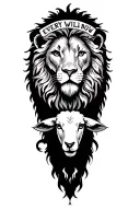 lion and lamb "every knee will bow" written below it tattoo design idea
