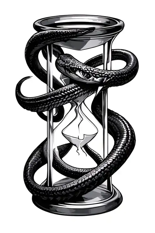 broken hourglass with black mamba wrapped around and through  tattoo design idea