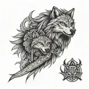 Standing Lapu lapu warrior wolf 3 stars and a sun wrap around on forearm  tattoo design idea