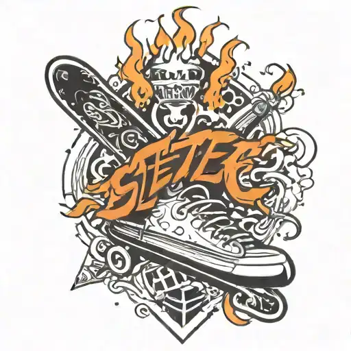 letters skate with fire above and slide with soide web tattoo design idea