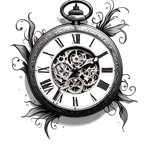 pocket watch tattoo design idea