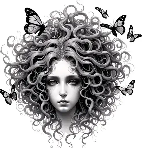 medusa head with butterflies surrounding tattoo design idea