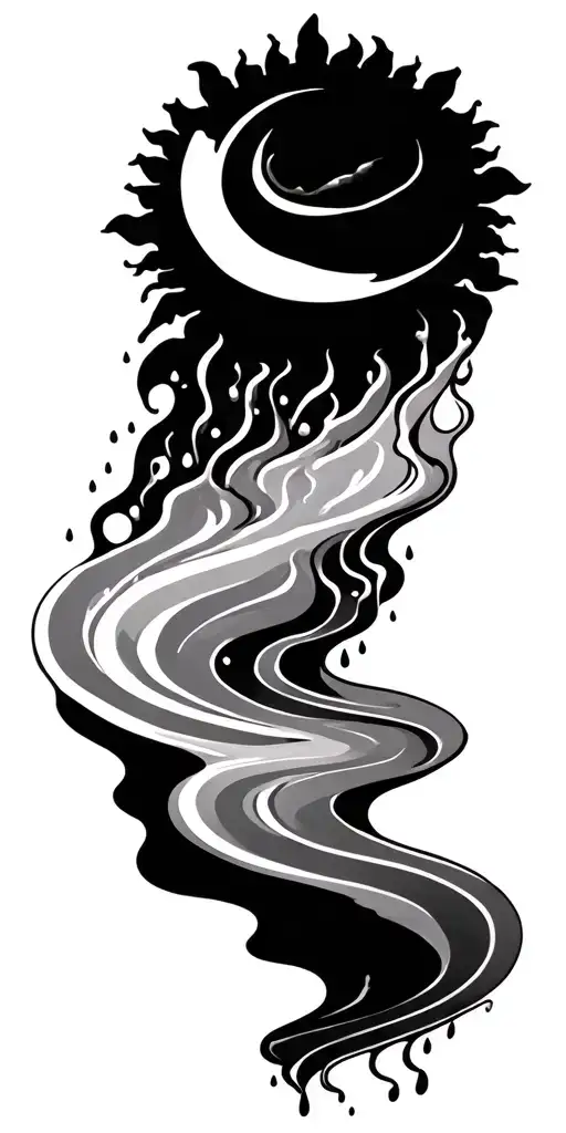 a sun melting into rain tattoo design idea