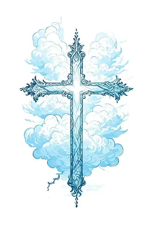 cross with faded clouds tattoo design idea
