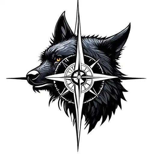 Nordic Wolf raven compass tattoo design idea