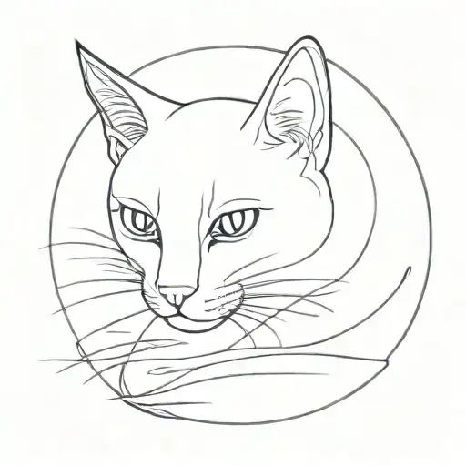 A minimalist outline of a cat resembling Mon chat Shadow tattoo design idea