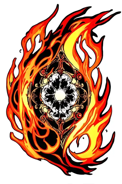 symmetrical fire flames tattoo design idea