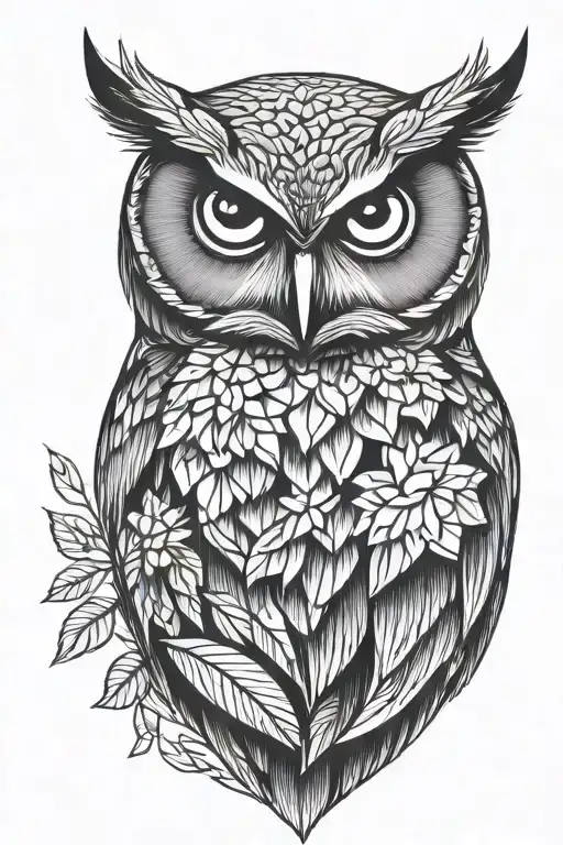 owl with diamond eyes pressure tattoo design idea