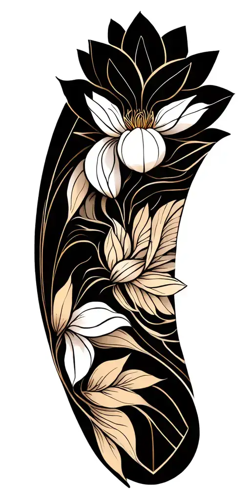 lotus and geometric pattern incorporating elements tattoo design idea