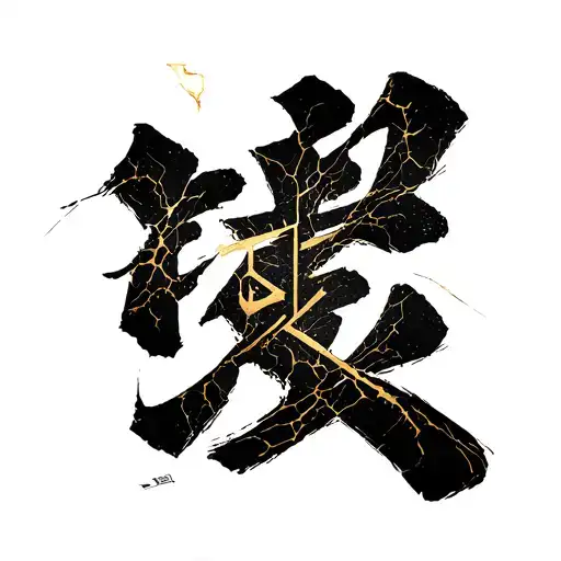 I want to see 不完全 in a good font for tattooing on someone but with cracks filled with gold in the kintsugi style tattoo design idea