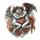 angel and devil as lovers dancing tattoo design idea