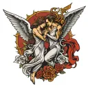 angel and devil as lovers dancing tattoo design idea