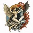 angel and devil as lovers dancing tattoo design idea