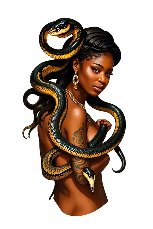 African woman with cobra around arm tattoo design idea